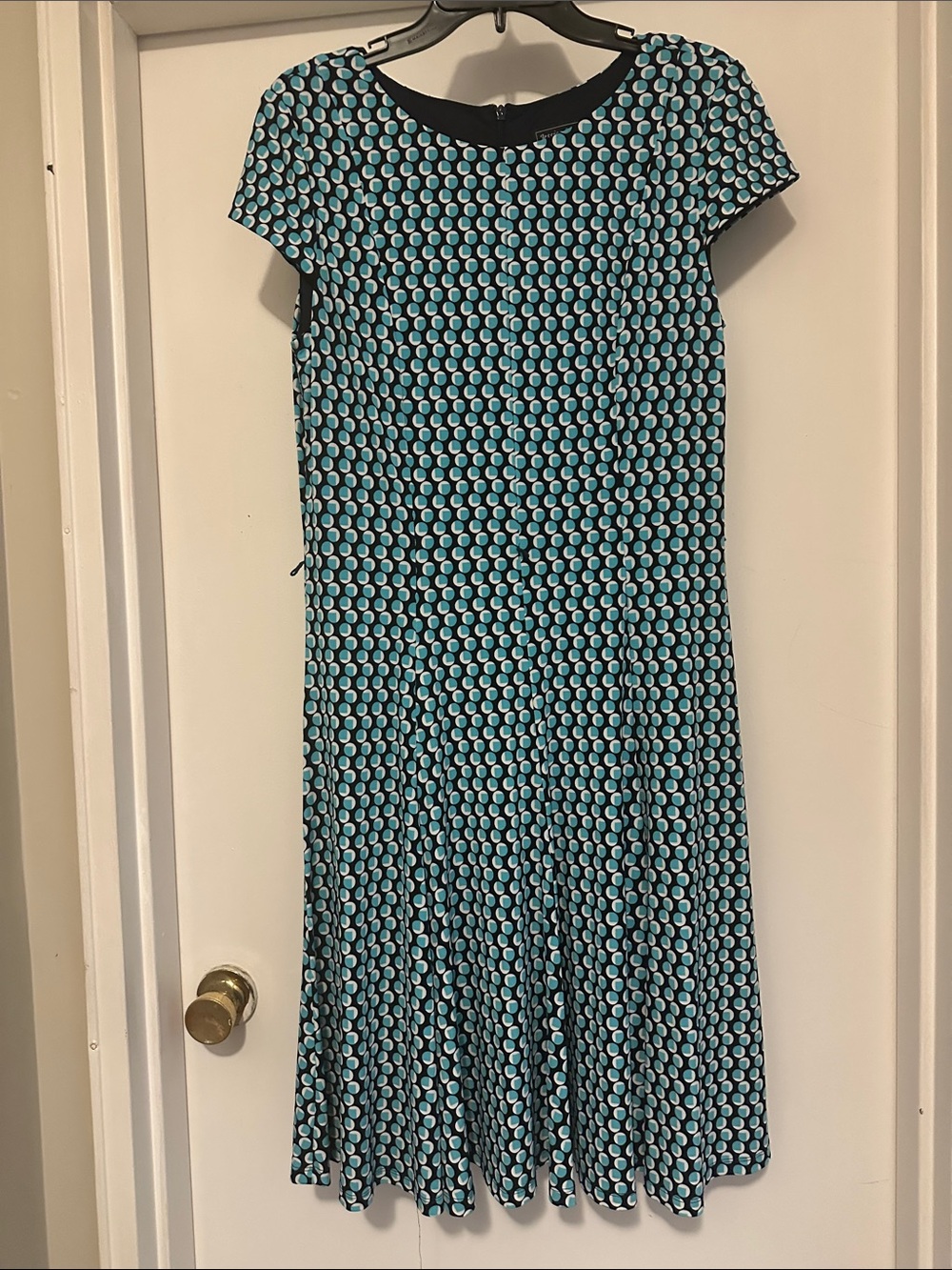 Jessica Howard Blue and Black Polka Dot Midi Dress